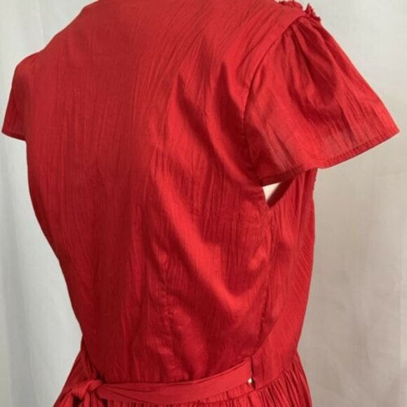 Calvin Klein Wrap Dress Red V-neck Ruffle Detail Cap Sleeve 6 - Picture 10 of 12